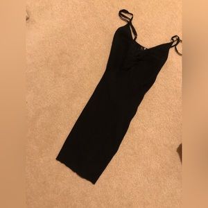 Black ribbed above the knee fitted dress